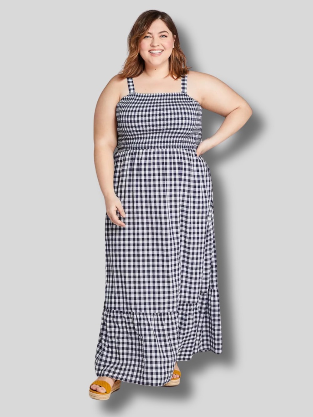 Lane Bryant Blue & White Shirred Maxi Dress with Adjustable Straps & Pockets